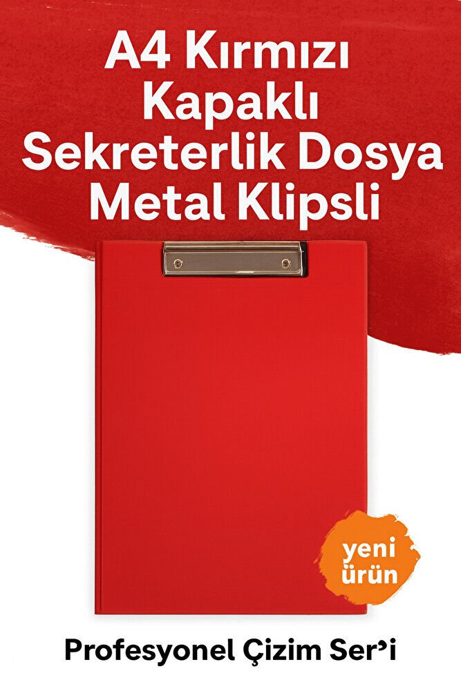 A4 Kırmızı Kapaklı Sekreterlik Dosyası Metal Klipsli