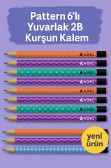 Pattern Serisi 12’li Yuvarlak Desenli 2B Kurşun Kalem – Renkli Tasarımlı Set