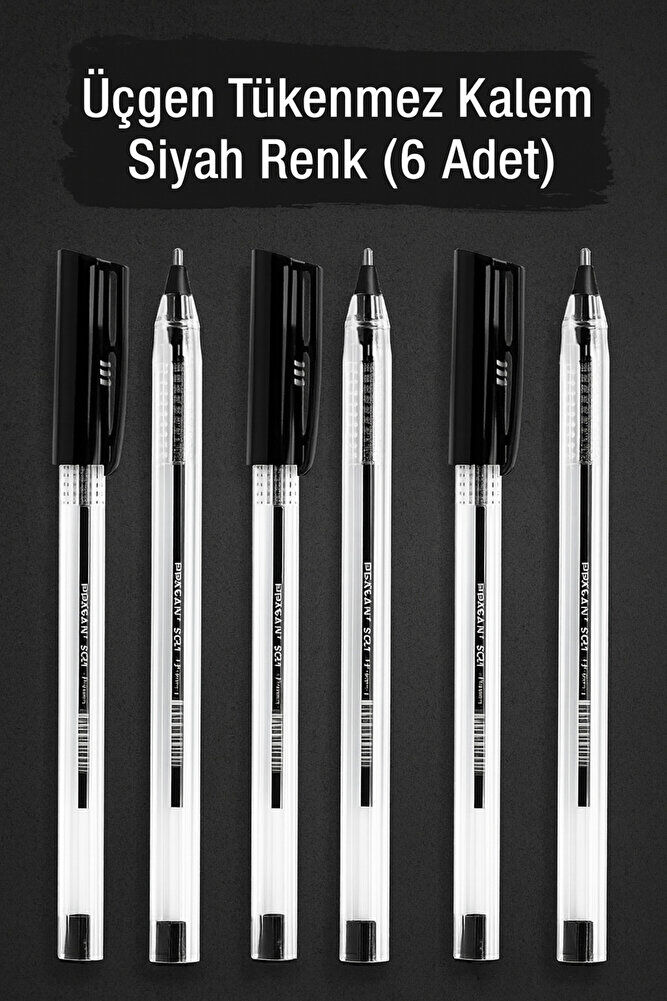 1.0 mm Üçgen Gövdeli Tükenmez Kalem Seti (Mavi, Siyah, Kırmızı) 6'lı Paket