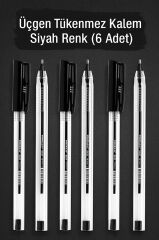 1.0 mm Üçgen Gövdeli Tükenmez Kalem Seti (Mavi, Siyah, Kırmızı) 6'lı Paket