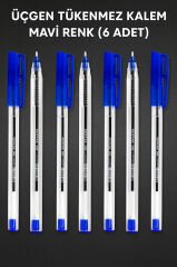 1.0 mm Üçgen Gövdeli Tükenmez Kalem Seti (Mavi, Siyah, Kırmızı) 6'lı Paket