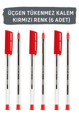 1.0 mm Üçgen Gövdeli Tükenmez Kalem Seti (Mavi, Siyah, Kırmızı) 6'lı Paket