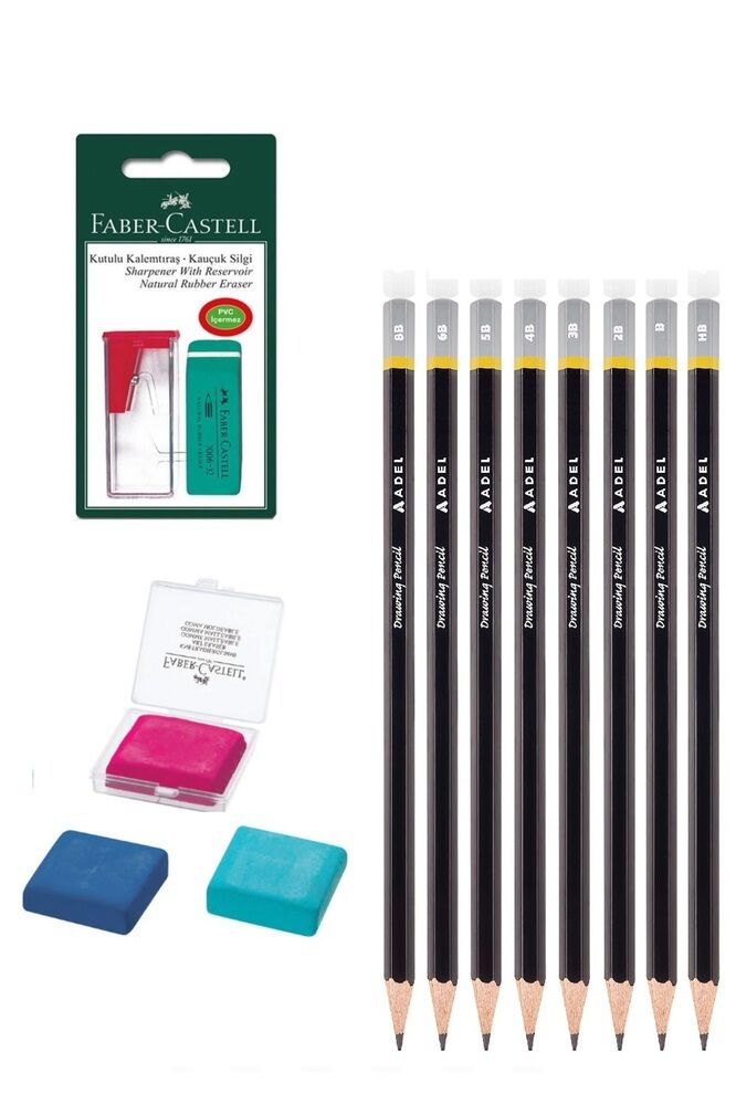Eskiz Kalem (HB, B, 2B, 3B, 4B, 5B, 6B, 8B) ve Kalem Silgi Seti