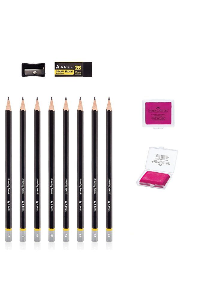 Eskiz Kalem (HB, B, 2B, 3B, 4B, 5B, 6B, 8B) ve Pembe Hamur Silgi