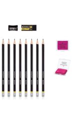 Eskiz Kalem (HB, B, 2B, 3B, 4B, 5B, 6B, 8B) ve Pembe Hamur Silgi