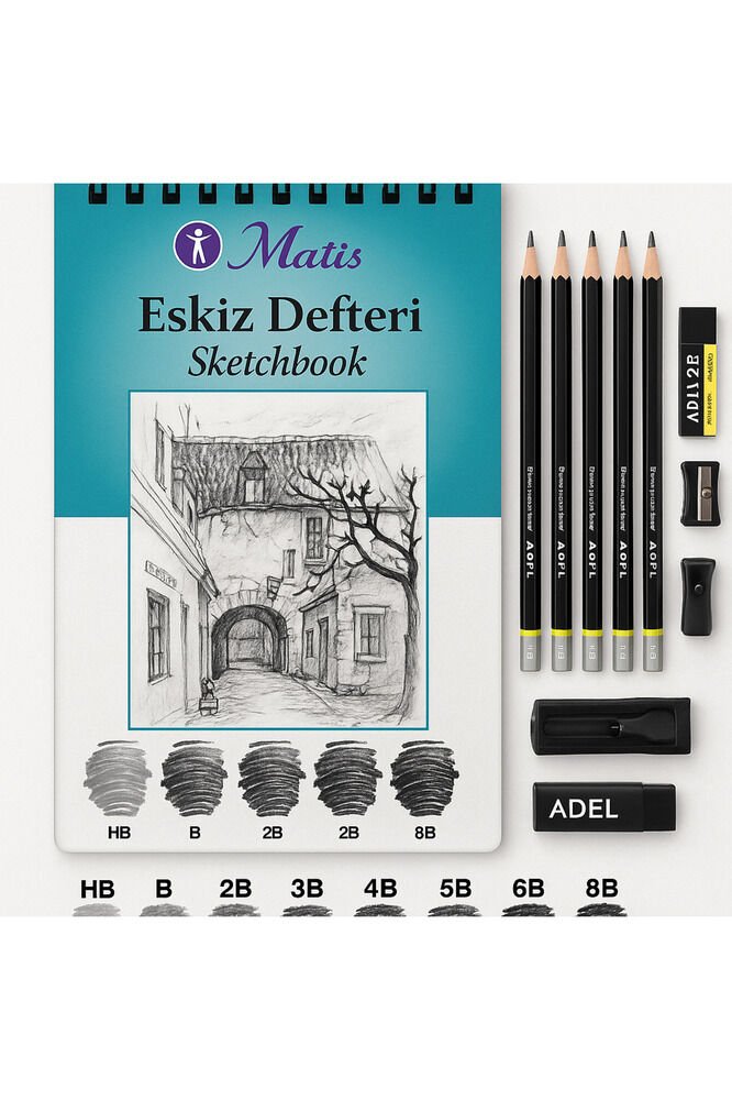 Eskiz Kalem (HB, B, 2B, 3B, 4B, 5B, 6B, 8B) ve Defter Seti (A5 90 gr)
