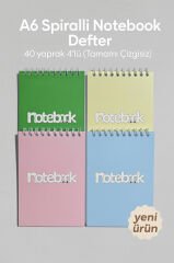 A6 Spiralli Notebook Defter 40 yaprak 4'lü (Tamamı Çizgisiz)