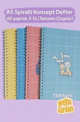 A5 Spiralli Konsept Defter 40 yaprak 4'lü (Tamamı Çizgisiz)