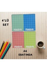 A6 Spiralli Not Defter 40 yaprak 4'lü (Tamamı Çizgisiz)