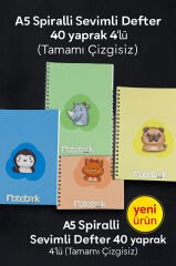 A5 Spiralli Sevimli Defter 40 yaprak 4'lü (Tamamı Çizgisiz)