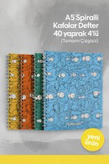 A5 Spiralli Kafalar Defter 40 yaprak 4'lü (Tamamı Çizgisiz)