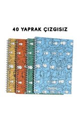 A5 Spiralli Kafalar Defter 40 yaprak 4'lü (Tamamı Çizgisiz)