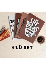 A5 Spiralli Coffee Defter 40 yaprak 4'lü (Tamamı Çizgisiz)