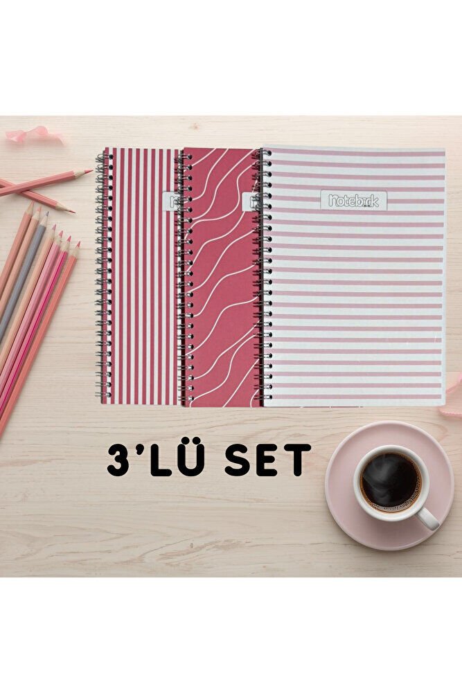 A5 Spiralli Pembeli Defter 40 yaprak 3'lü (Tamamı Çizgisiz)