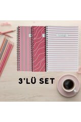 A5 Spiralli Pembeli Defter 40 yaprak 3'lü (Tamamı Çizgisiz)