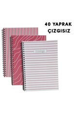 A5 Spiralli Pembeli Defter 40 yaprak 3'lü (Tamamı Çizgisiz)