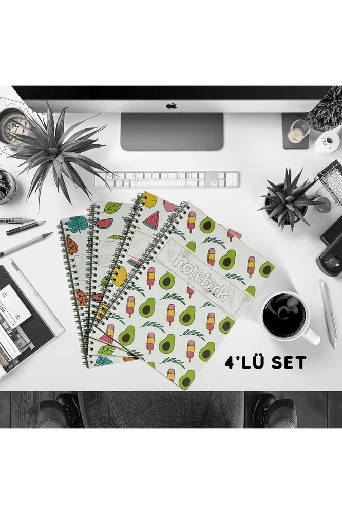 A5 Spiralli Egzotik Defter 40 yaprak 4'lü (Tamamı Çizgisiz)