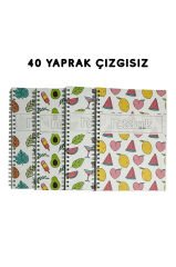 A5 Spiralli Egzotik Defter 40 yaprak 4'lü (Tamamı Çizgisiz)