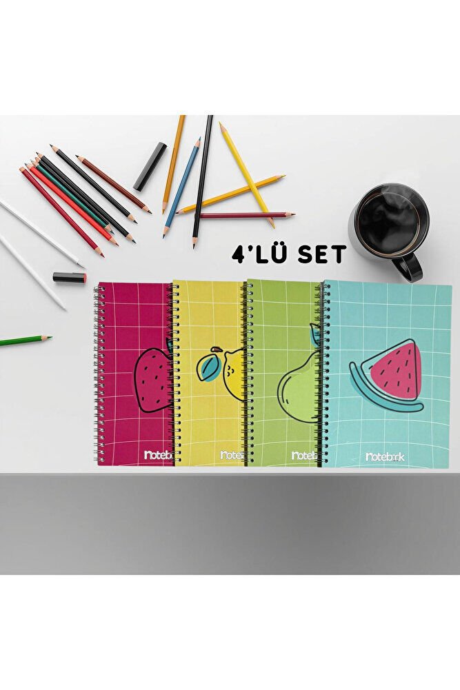 A5 Spiralli Meyve Konsept Defter 40 yaprak 4'lü (Tamamı Çizgisiz)