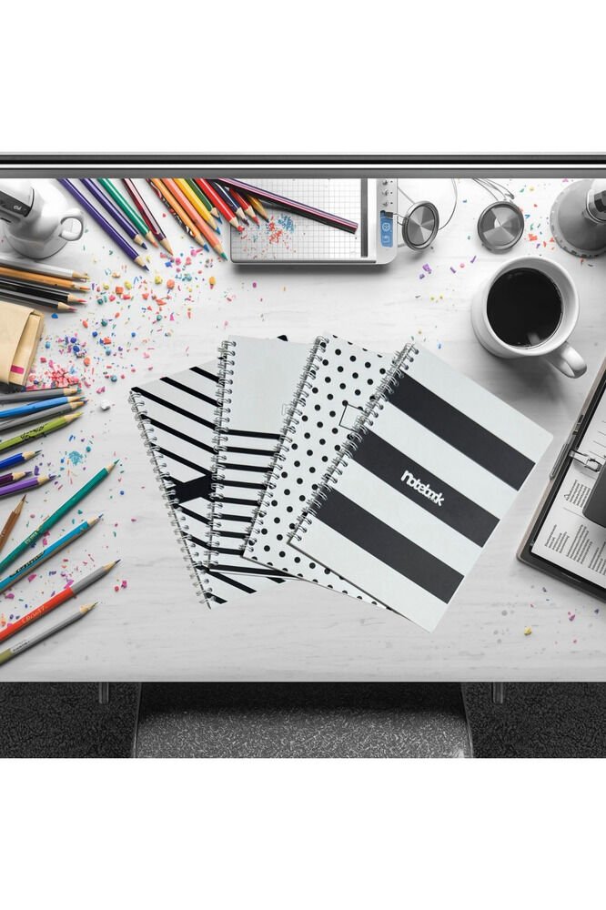 A5 Spiralli Zebra Defter 40 yaprak 4'lü (Tamamı Çizgisiz)