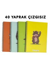 A5 Spiralli Sevimli Hayvanlar Konsept Defter 40 yaprak 4'lü (Tamamı Çizgisiz)