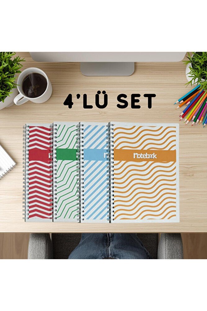 A5 Spiralli Lines Defter 40 yaprak 4'lü (Tamamı Çizgisiz)
