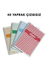 A5 Spiralli Lines Defter 40 yaprak 4'lü (Tamamı Çizgisiz)
