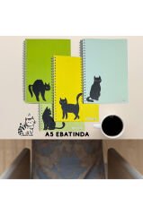 A5 Spiralli Kedi Konsept Defter 40 yaprak 4'lü (Tamamı Çizgisiz)