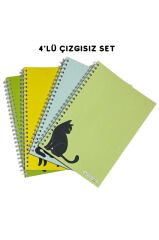 A5 Spiralli Kedi Konsept Defter 40 yaprak 4'lü (Tamamı Çizgisiz)