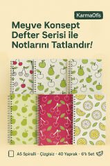 A5 Spiralli Meyve Konsept Defter 40 yaprak 6'lı (Tamamı Çizgisiz)