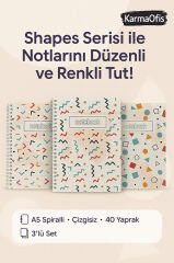 A5 Spiralli Shapes Defter 40 yaprak 3'lü (Tamamı Çizgisiz)
