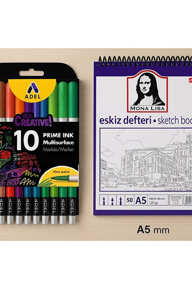 A5 Eskiz Defteri + Multisurface 10'lu Kalın Uçlu Set