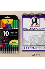 A5 Eskiz Defteri + Multisurface 10'lu Kalın Uçlu Set