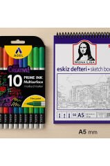 A5 Eskiz Defteri + Fineliner 10 lu İnce Uçlu Set