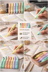 Pastel Fosforlu Kalem Seti 6 Renk | Göz Yormayan Mürekkep | Akmaz Dağılmaz