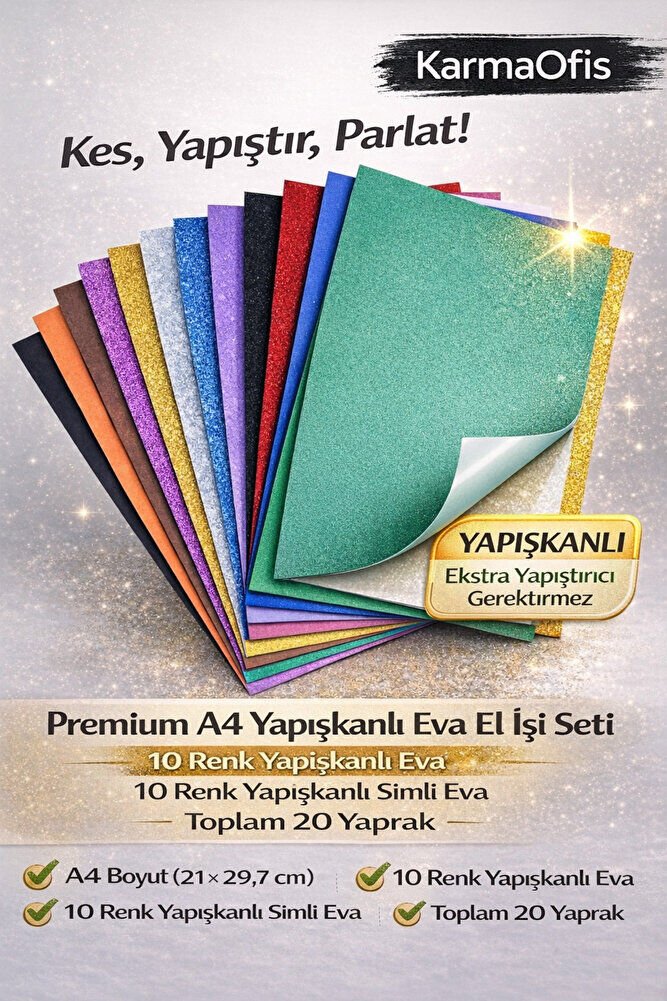 A4 Yapışkanlı Eva Seti–10 Renk Yapışkanlı Eva+10 Renk Yapışkanlı Simli Eva