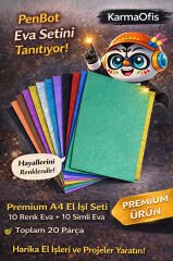 Premium A4 Eva El İşi Seti – 10 Renk Eva + 10 Renk Simli Eva