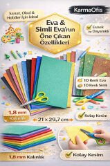 Premium A4 Eva El İşi Seti – 10 Renk Eva + 10 Renk Simli Eva