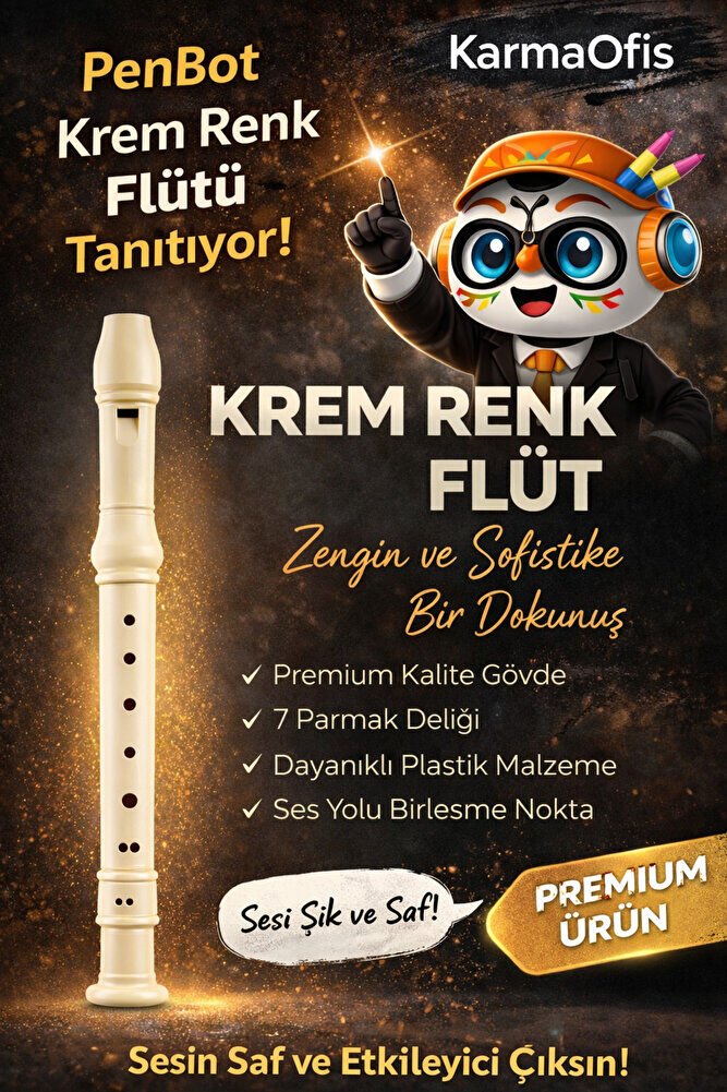 Krem Renk Flüt - Dayanıklı Plastik Çocuk Okul Flütü