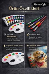 Premium Akrilik Boya Seti – 10 Canlı Akrilik Renk (Tüp) + Resim Paleti + 4’lü Fırça Seti