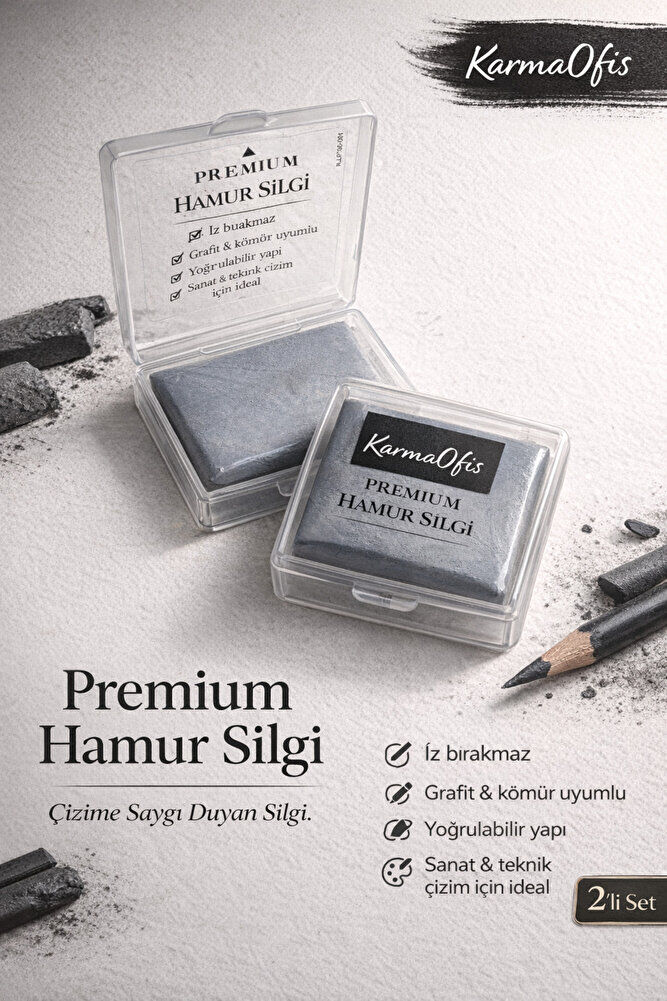 Premium Hamur Silgi 2’li Set – İz Bırakmayan Yoğrulabilir Çizim Silgisi