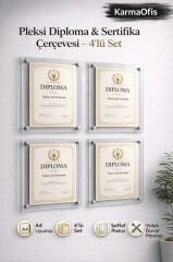 Pleksi Diploma Sertifika Çerçevesi A4 Uyumlu Duvar Tipi Vidalı Montaj 4’lü Set