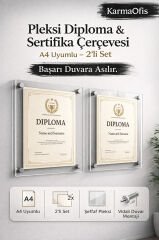 Pleksi Diploma Sertifika Çerçevesi A4 Uyumlu Duvar Tipi Vidalı Montaj 2’li Set