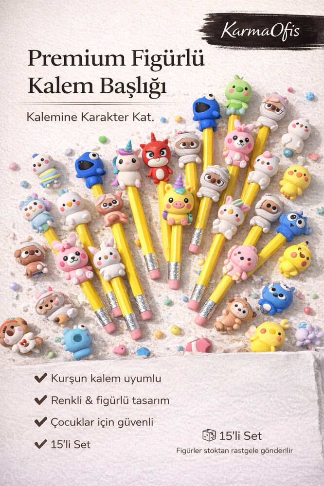 Premium Figürlü Kurşun Kalem Başlığı 5’li Set – Renkli, Eğlenceli & Rastgele Figürlü Çok Renkli - Tek Ebat