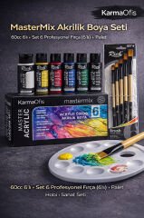 MasterMix Akrilik Boya Seti 60cc 6’lı + Set 6 Profesyonel Fırça (6’lı) + Palet | Hobi & Sanat Seti