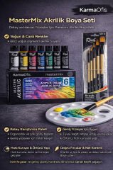 MasterMix Akrilik Boya Seti 60cc 6’lı + Set 6 Profesyonel Fırça (6’lı) + Palet | Hobi & Sanat Seti