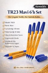 TR23 Mavi Tükenmez Kalem 6’lı Set | 1.0 mm Uç, Akıcı Yazım, Ofis & Okul Kullanımı