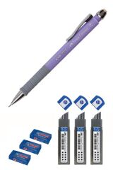 Faber Apollo 0.7 Uçlu Kalem Mor + Faber Sınav Silgisi + Faber 0.7 Uç