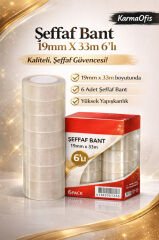 Şeffaf Bant 19mm x 33m – 6’lı Paket | Güçlü Yapışkanlı, Yüksek Şeffaflık, Ofis & Kırtasiye Bandı