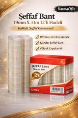 Şeffaf Bant 19mm x 33m – 12’li Paket | Güçlü Yapışkanlı, Yüksek Şeffaflık, Ofis & Kırtasiye Bandı